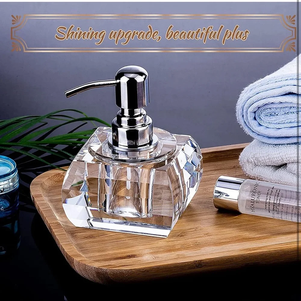 Crystal Soap Dispenser with Silver Pump. HEAVY CRYSTAL. Used one month - Picture 3 of 11